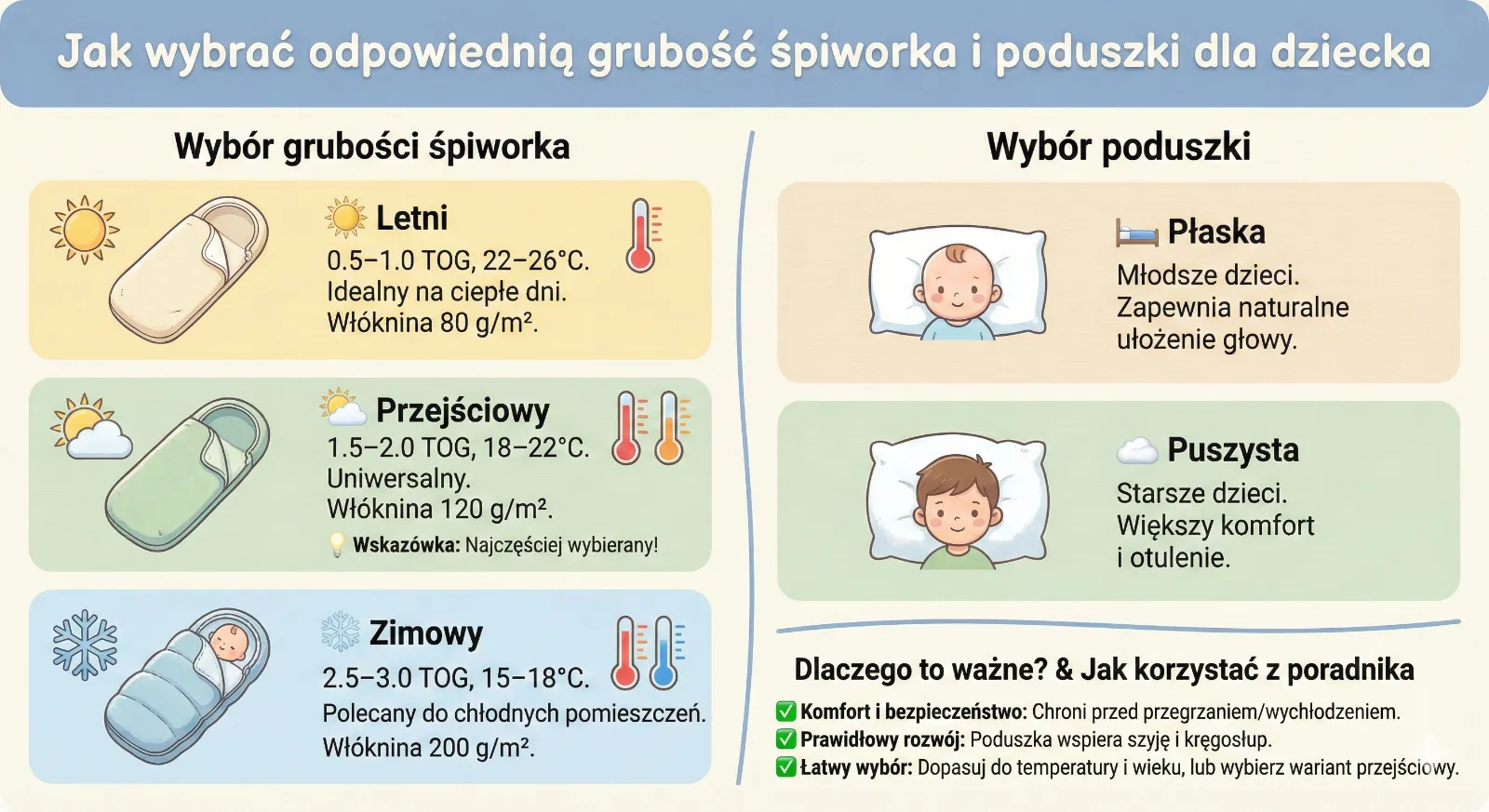 Jak wybrać odpowiednią grubość śpiworka i poduszki